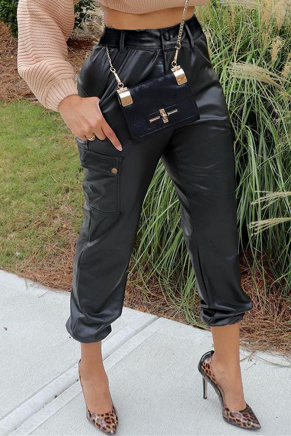 Black Fashion Sexy Casual Solid Basic Regular Mid Waist Trousers