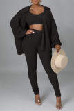 Brown Fashion Casual Solid Cardigan Vests Pants Turndown Collar Long Sleeve Three-piece Set