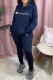 Tibetan Blue Fashion Elegant Print Letter Hooded Collar Long Sleeve Two Pieces