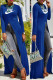 Blue Fashion Street Print Slit O Neck Tops