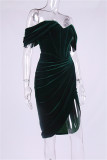 Green Sexy Solid Backless Off the Shoulder Irregular Dress