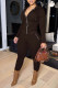 Coffee Casual Solid Patchwork Zipper Hooded Collar Long Sleeve Two Pieces