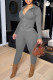Grey Casual Solid Patchwork Zipper Hooded Collar Long Sleeve Two Pieces