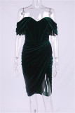 Green Sexy Solid Backless Off the Shoulder Irregular Dress
