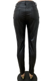 Black Fashion Casual Solid Basic Skinny High Waist Pencil Trousers