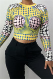 Pink Fashion Casual Print Basic O Neck Tops