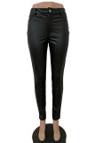 Black Fashion Casual Solid Basic Skinny High Waist Pencil Trousers