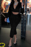 Blue Fashion Casual Solid Basic Zipper Collar Long Sleeve Two Pieces