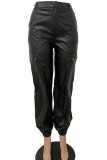 Black Fashion Sexy Casual Solid Basic Regular Mid Waist Trousers