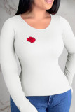 White Casual Street Print Patchwork O Neck Tops
