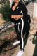 Black Fashion Sportswear Print Patchwork Turndown Collar Long Sleeve Two Pieces