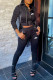 Black Fashion Street Print Patchwork Hooded Collar Long Sleeve Two Pieces
