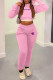 Pink Fashion Sportswear Print Patchwork Hooded Collar Long Sleeve Two Pieces