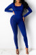 Blue Casual Sportswear Solid Basic U Neck Long Sleeve Two Pieces