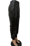 Black Fashion Sexy Casual Solid Basic Regular Mid Waist Trousers