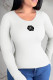 White Sweet Street Print Patchwork O Neck Tops