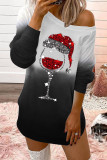 Red Gray Casual Print Split Joint O Neck Tops