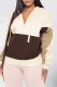 Apricot Fashion Casual Patchwork Basic Hooded Collar Tops