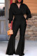 Black Fashion Casual Solid Basic V Neck Long Sleeve Two Pieces