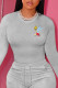 Grey Vintage Cute Print Patchwork O Neck Tops
