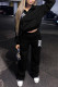 Black Casual Print Patchwork Zipper Collar Long Sleeve Two Pieces