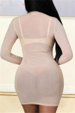 Black Fashion Sexy Patchwork Hot Drilling See-through Half A Turtleneck Long Sleeve Dresses
