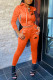 Orange Fashion Street Print Patchwork Hooded Collar Long Sleeve Two Pieces