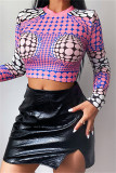 Pink Fashion Casual Print Basic O Neck Tops