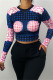 Black Fashion Casual Print Basic O Neck Tops