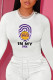 White Fashion Sportswear Print Patchwork O Neck Tops