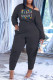 Black Casual Print Patchwork O Neck Long Sleeve Two Pieces