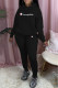 Black Fashion Elegant Print Letter Hooded Collar Long Sleeve Two Pieces