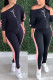 Black Casual Print Patchwork Oblique Collar Long Sleeve Two Pieces