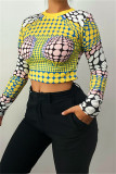 Pink Fashion Casual Print Basic O Neck Tops