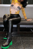 Yellow Fashion Casual Print Basic O Neck Tops