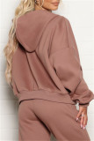 Light Brown Fashion Casual Solid Basic Hooded Collar Long Sleeve Two Pieces