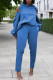Blue Casual Solid Patchwork Zipper Hooded Collar Long Sleeve Two Pieces