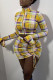 Yellow Sexy Print Patchwork Draw String Fold Zipper Long Sleeve Three Pieces