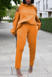Yellow Casual Solid Patchwork Zipper Hooded Collar Long Sleeve Two Pieces