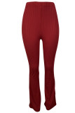 Purplish Red Casual Solid Split Joint Boot Cut High Waist Speaker Solid Color Bottoms