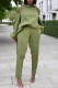 Green Casual Solid Patchwork Zipper Hooded Collar Long Sleeve Two Pieces