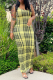 Yellow Sexy Print Patchwork U Neck Pencil Skirt Dresses