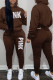 Brown Fashion Casual Letter Print Basic Hooded Collar Long Sleeve Two Pieces