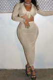 Light Blue Fashion Sexy Solid Basic Turndown Collar Long Sleeve Two Pieces