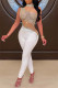 White Fashion Sexy Patchwork Hot Drilling See-through Half A Turtleneck Skinny Jumpsuits