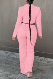 Blue Casual Solid Patchwork Buckle Turn-back Collar Long Sleeve Two Pieces