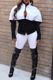 White Fashion Casual Patchwork Basic Turndown Collar Two Pieces