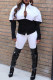 White Fashion Casual Patchwork Basic Turndown Collar Two Pieces