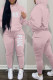 Pink Fashion Casual Letter Print Basic Hooded Collar Long Sleeve Two Pieces