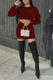 Deep Blue Fashion Casual Solid Basic O Neck Long Sleeve Two Pieces